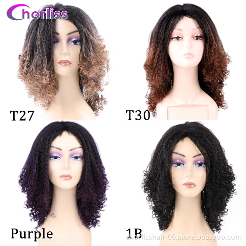 Medium Long High Quality Natural Fashion Purple Brown Blonde Ombre Afro Kinky Curly YAKI Synthetic Hair Wigs For Black Women